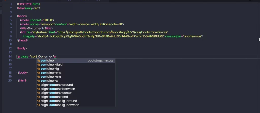 Html Css Support Otomatik Tamamlama Class