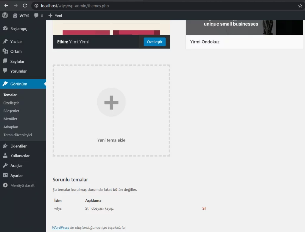 wordpress proje klasörü oluşturma